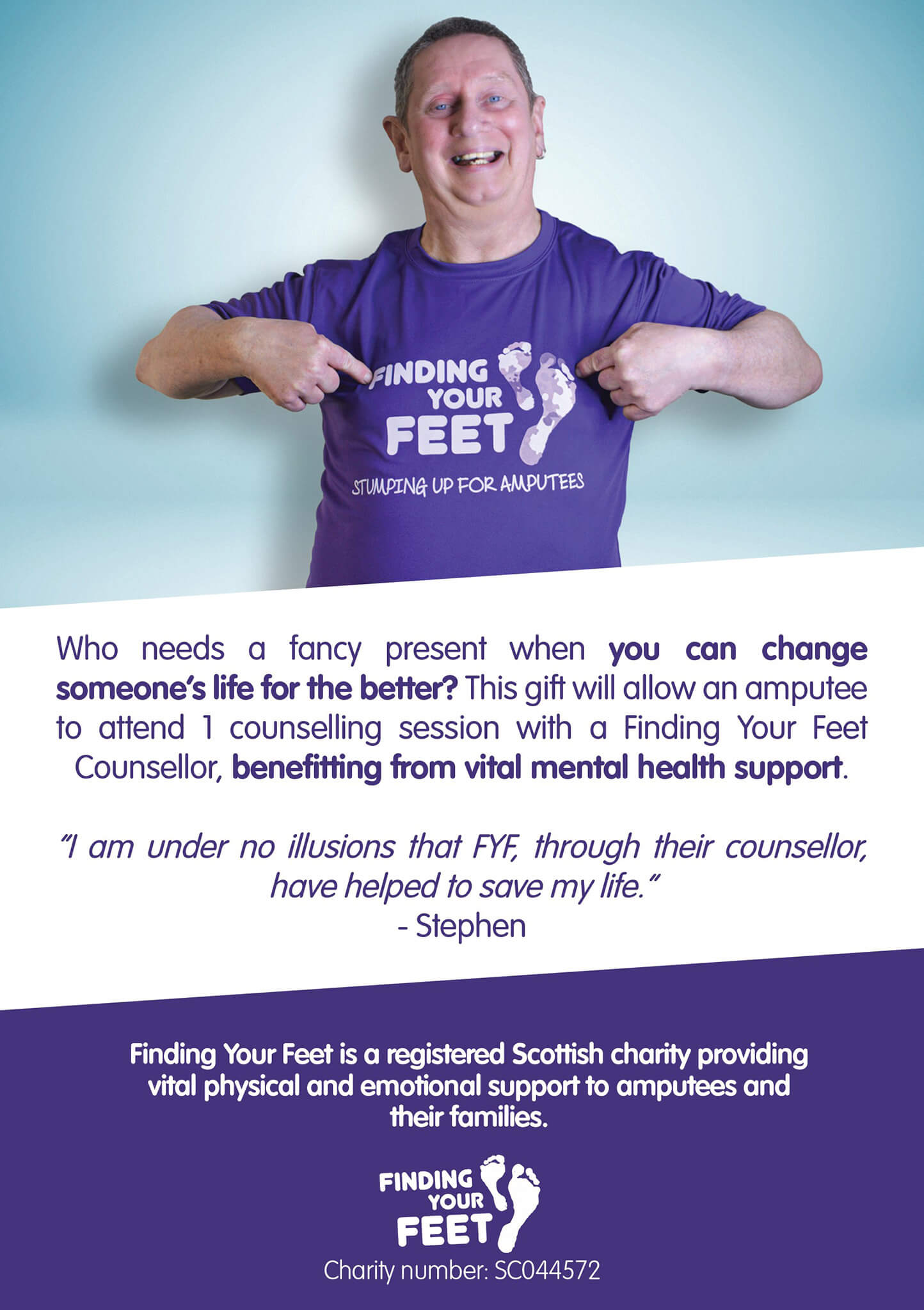 Help an amputee attend a counselling session with a finding Your Feet counsellor.