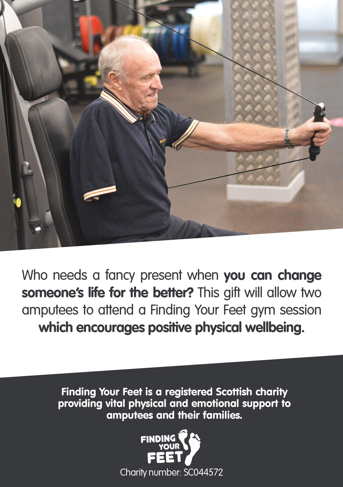 Help two amputees attend a Finding Your Feet gym session.